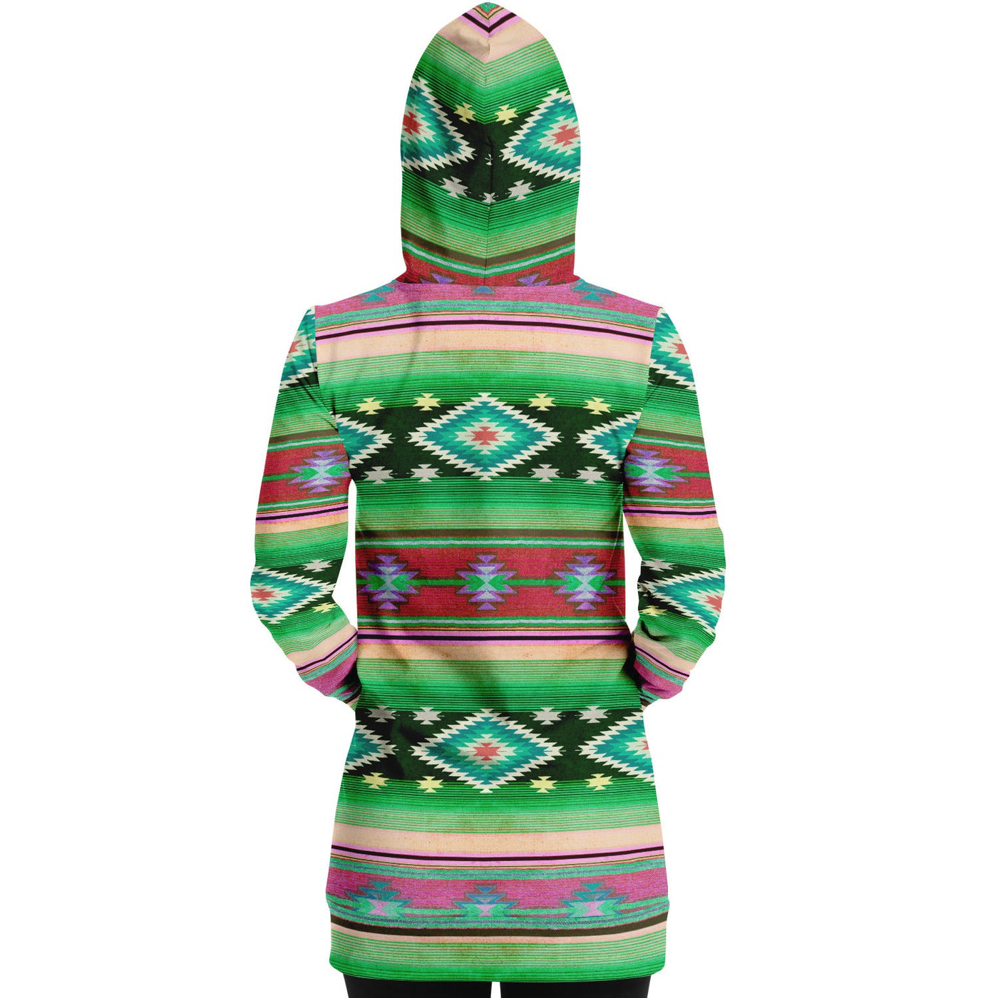 Funky Shaman Green Red | Native American Long Hoodie Dress