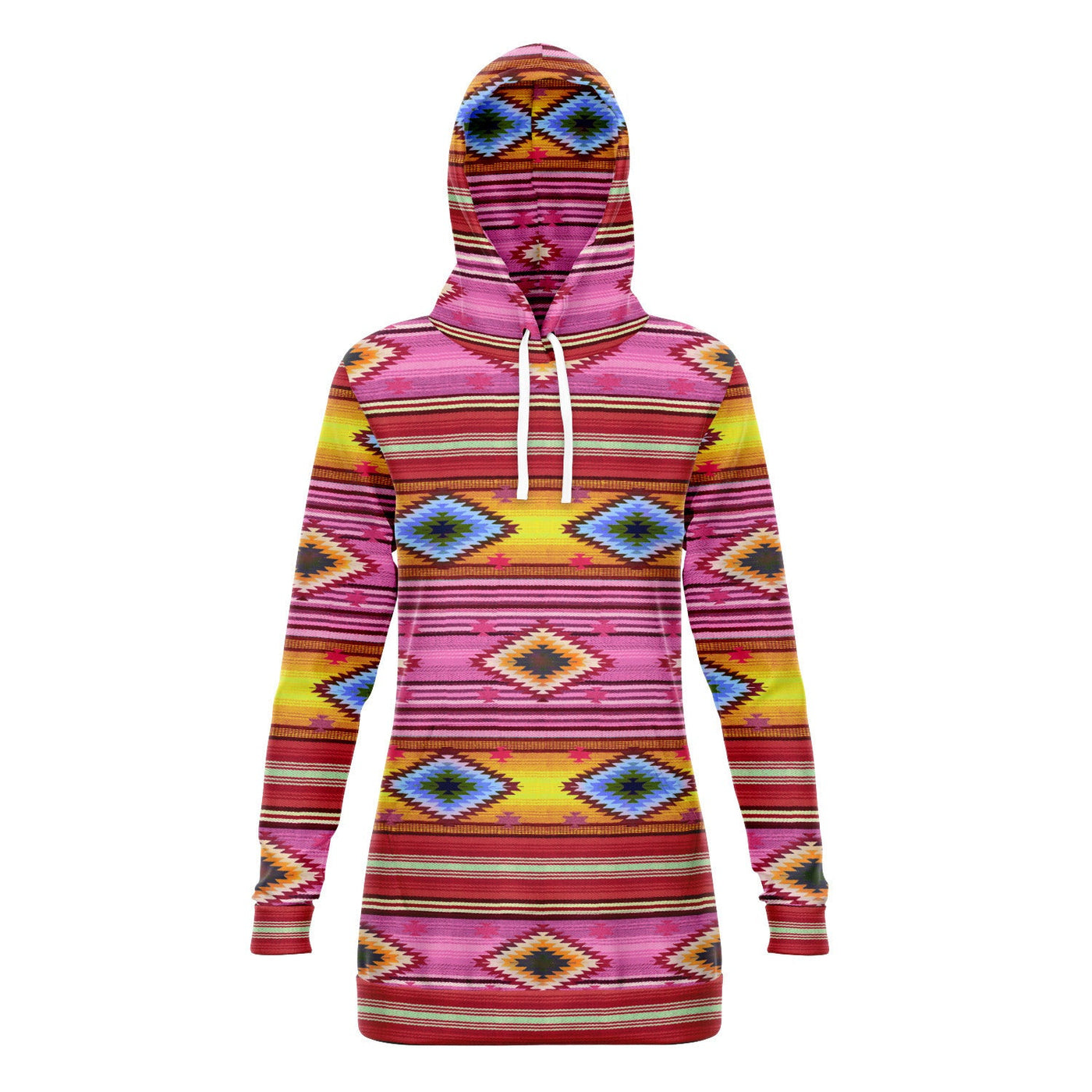 Funky Shaman Hot Pink Yellow | Native American Long Hoodie Dress