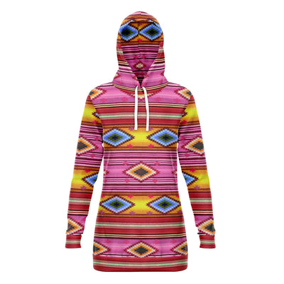 Funky Shaman Hot Pink Yellow | Native American Long Hoodie Dress
