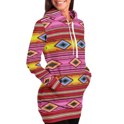 Funky Shaman Hot Pink Yellow | Native American Long Hoodie Dress