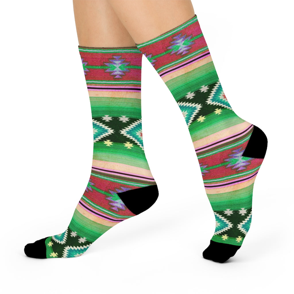Funky Shaman Magenta Green | Native American Crew Socks