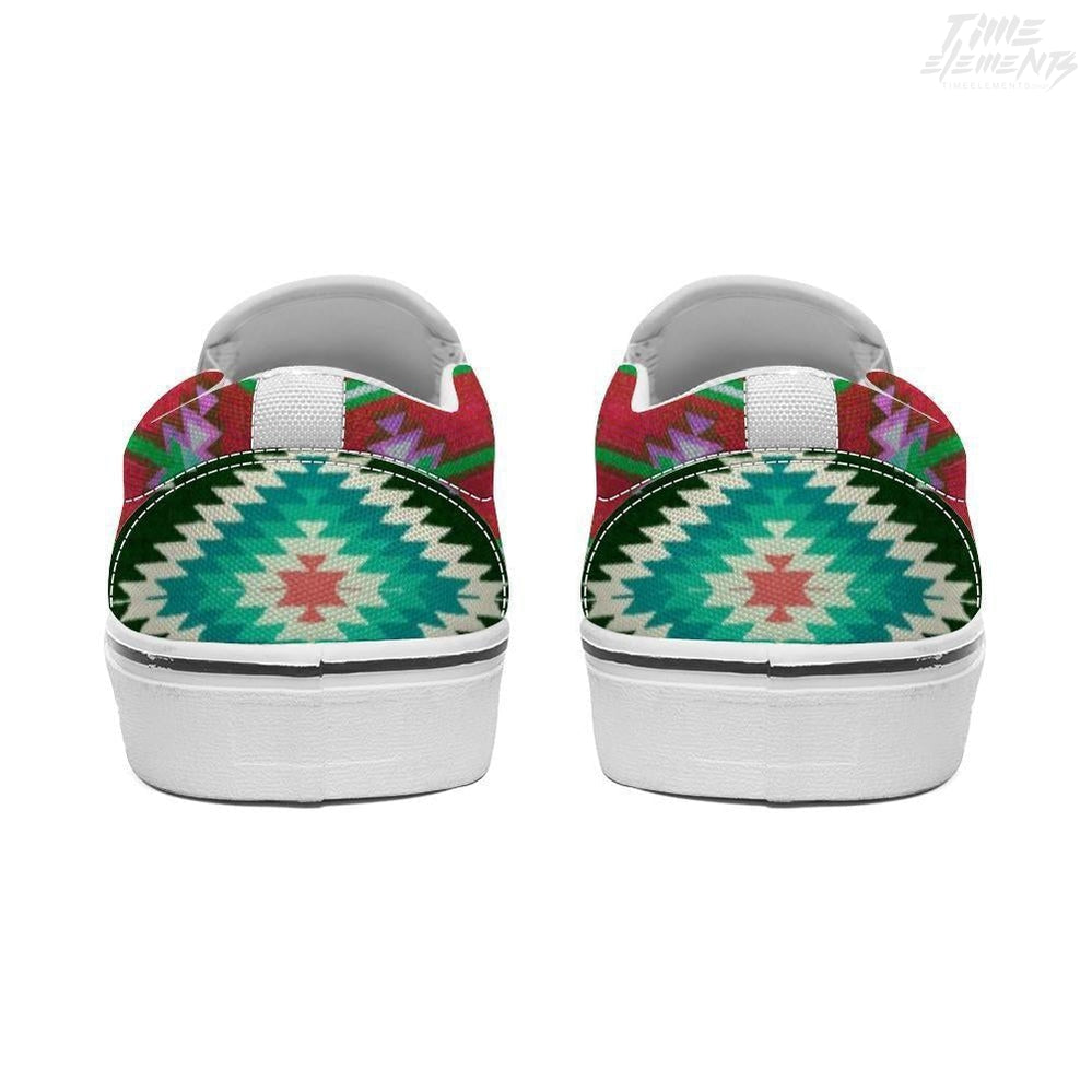 Funky Shaman Magenta Green - Native American Shoes | Slip-on Sneakers