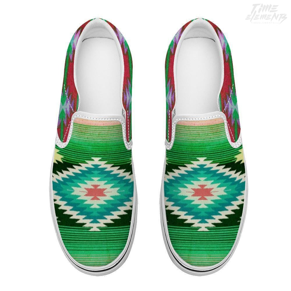 Funky Shaman Magenta Green - Native American Shoes | Slip-on Sneakers