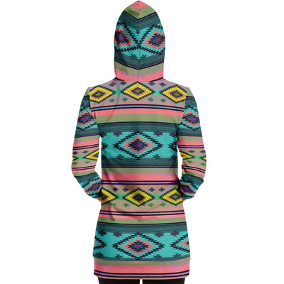 Funky Shaman Neon Pink Azure | Native American Long Hoodie Dress