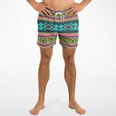 Funky Shaman Neon Pink Azure | Native American Swim Shorts