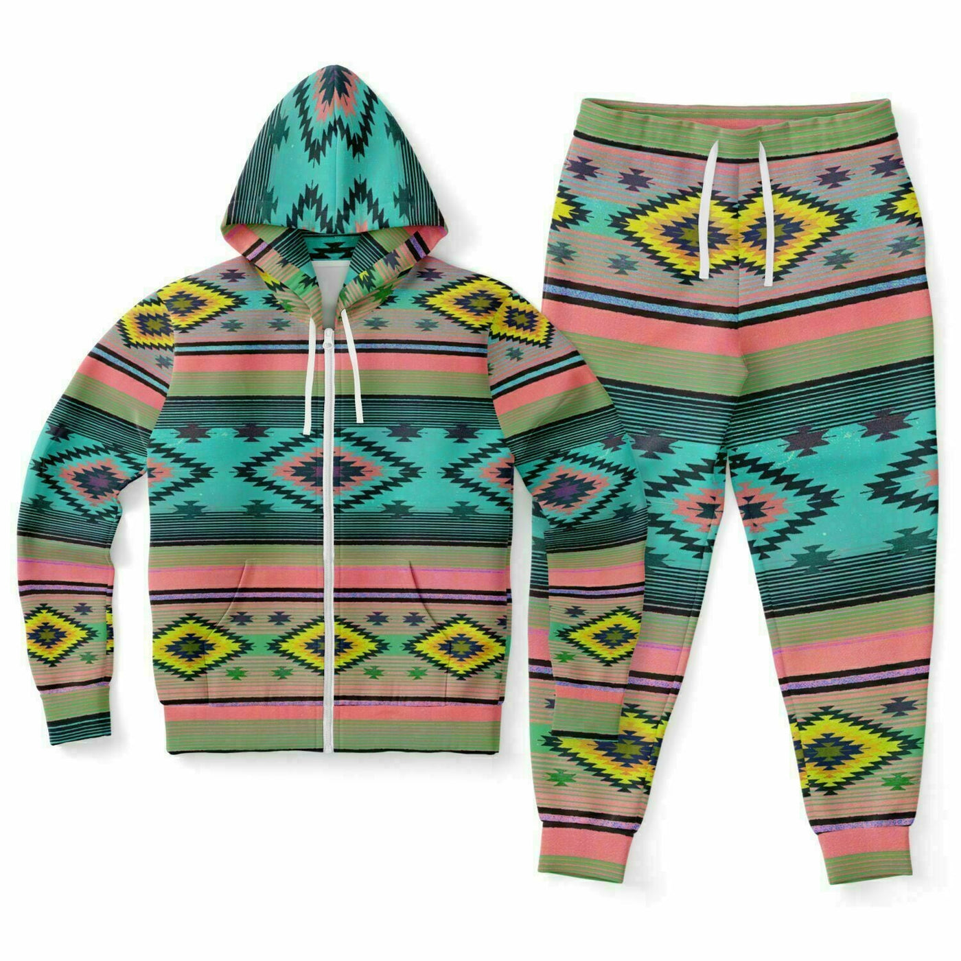 Funky Shaman Neon Pink Azure | Native American Zip Up Hoodie And Joggers Set