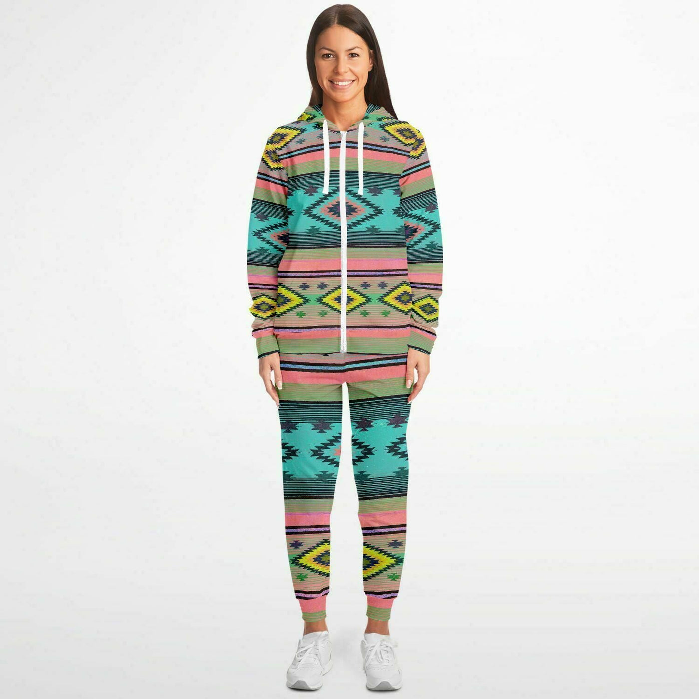 Funky Shaman Neon Pink Azure | Native American Zip Up Hoodie And Joggers Set