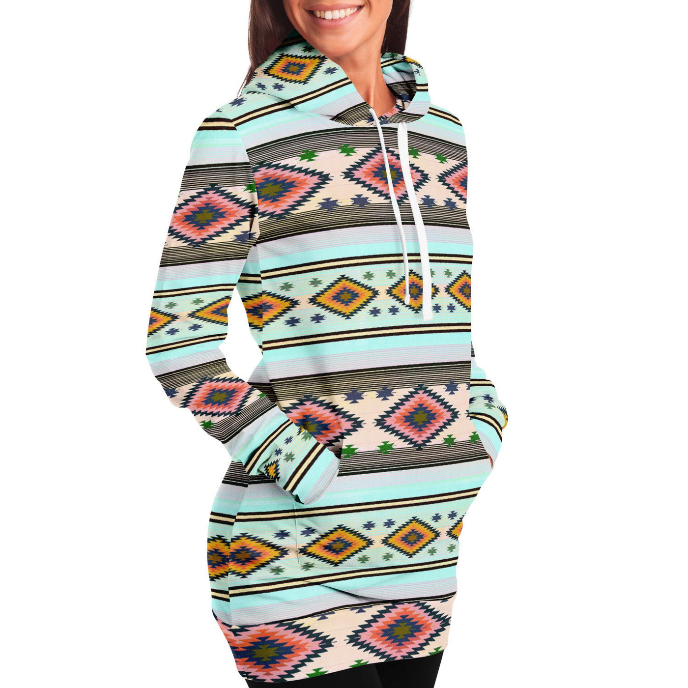 Funky Shaman Pale Mint | Native American Long Hoodie Dress