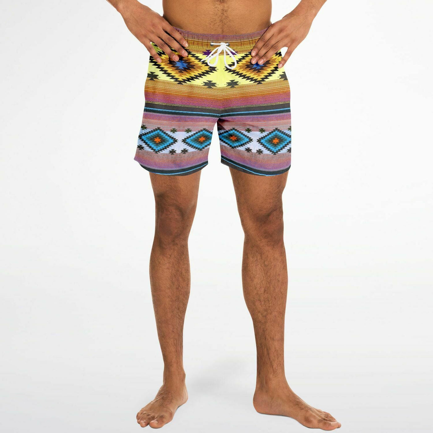Funky Shaman Pale Yellow Blue | Native American Swim Shorts