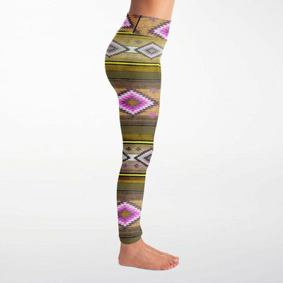 Funky Shaman Pale Yellow Pink | Native American Pattern Yoga Leggings