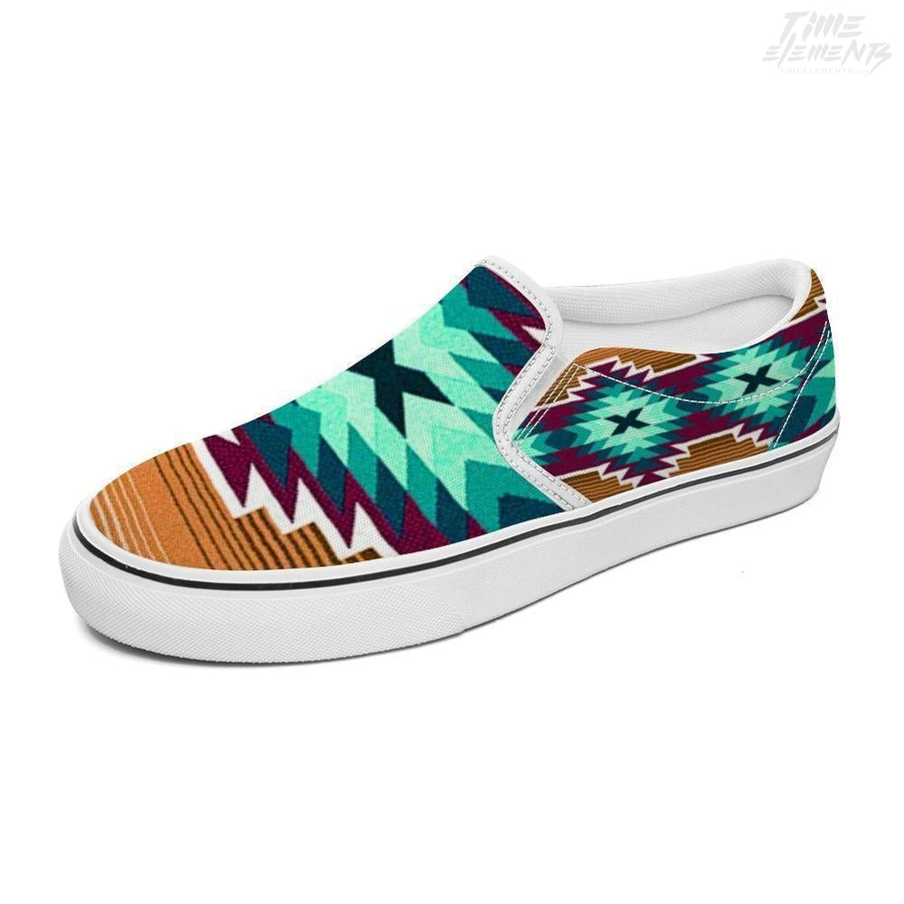 Funky shamanic Aqua Sienna - Native American Shoes / Slip-on Sneakers