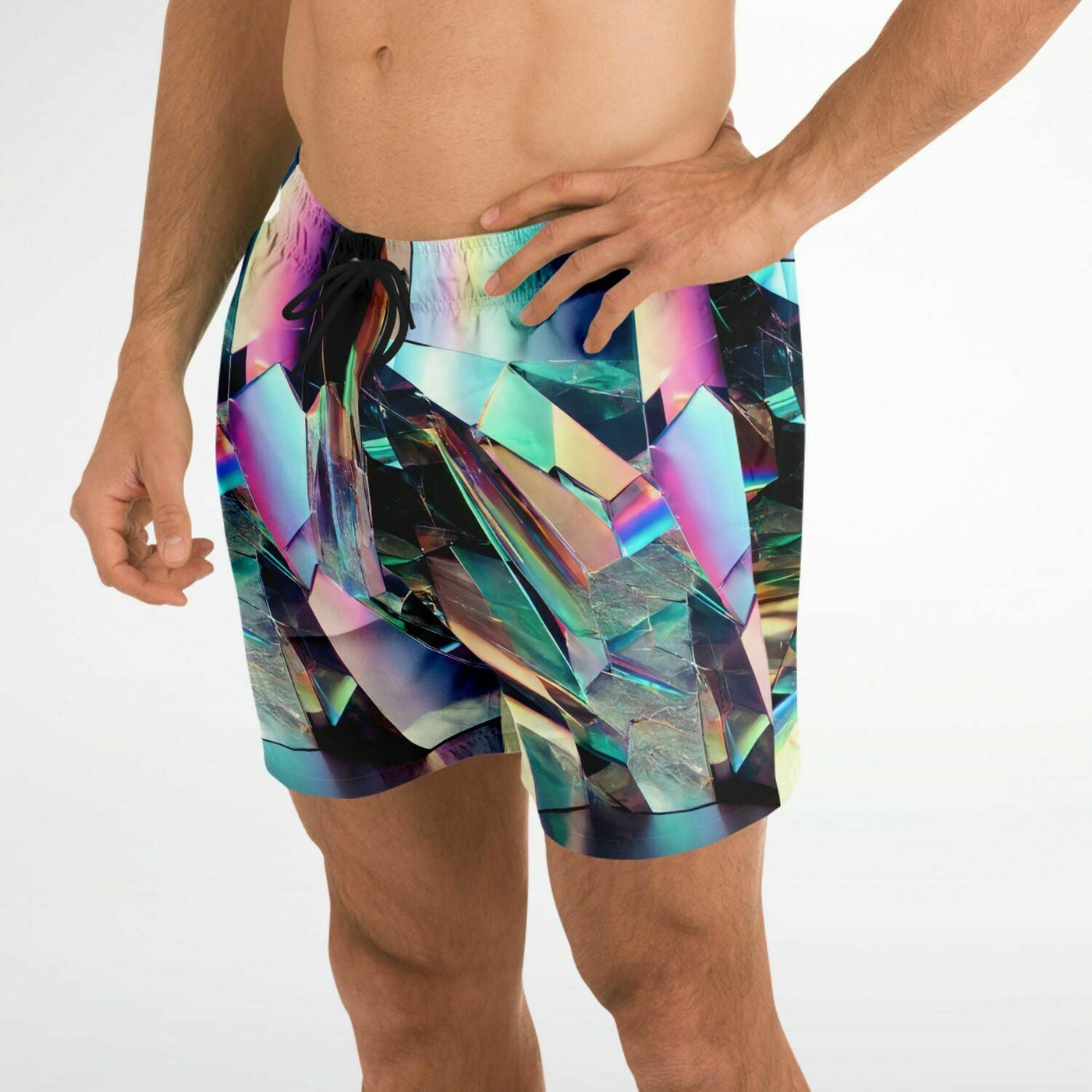 Glitchy Holographic Mirror Pattern | New Wave Men's Swim Shorts