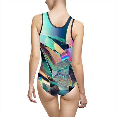 Glitchy Holographic Mirror Pattern | One-Piece Swimsuit