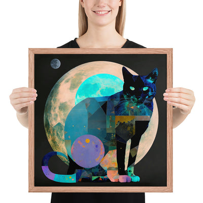 "Holographic Cat Collage", Mystic Style Black Cat Portrait | Framed Poster