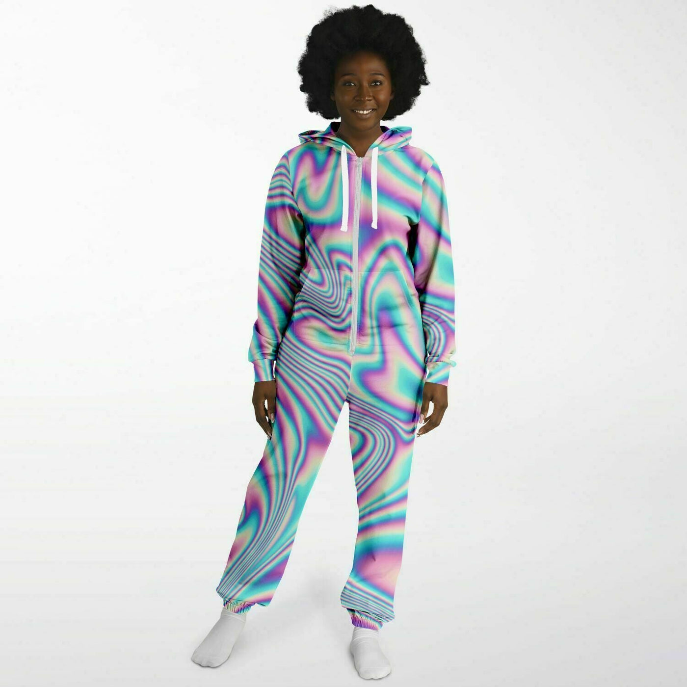 Iridescent Holographic Pattern Hoodie Glitch Effect | Unisex Fashion Jumpsuit