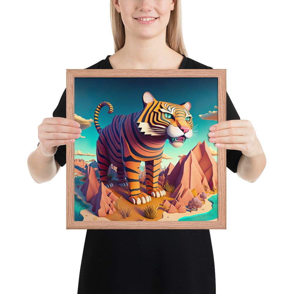 "Monumental Tiger", Colourful Surreal Tiger - Dreamy Landscape | Framed poster