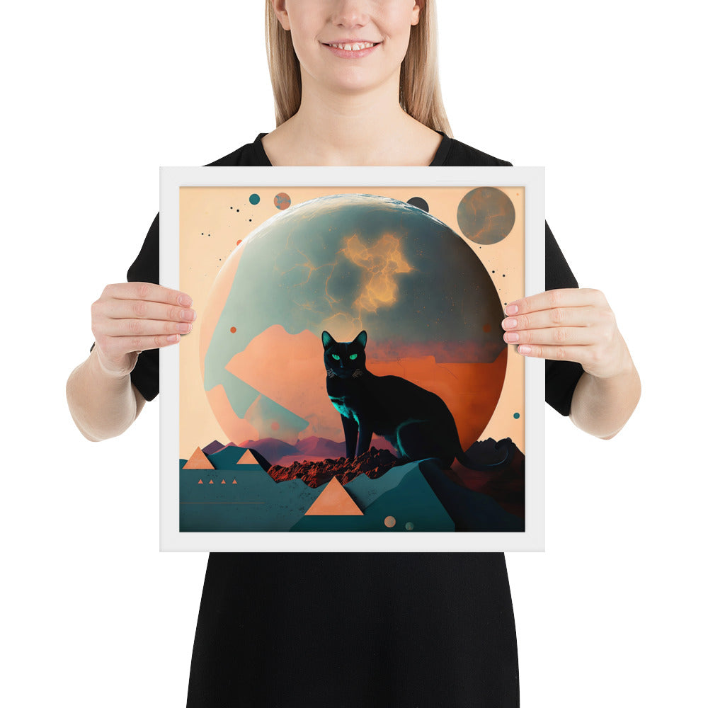 "Moon-Cat Collage", Mystic Style Black Cat Portrait | Framed Art Poster