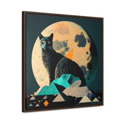 "Moon-Cat", Mystic style Black Cat Portrait | Framed Wall Canvas