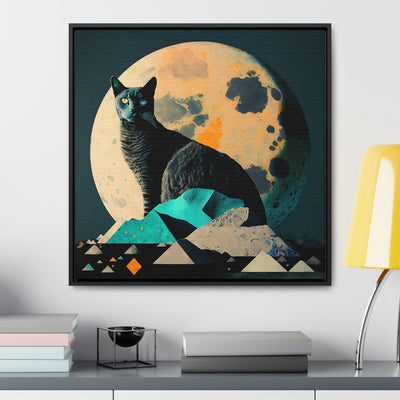 "Moon-Cat", Mystic style Black Cat Portrait | Framed Wall Canvas