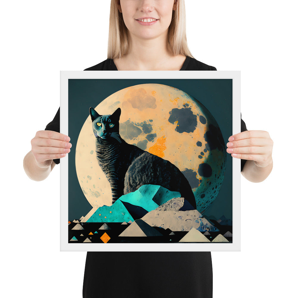 "Moon-Cat", Mystic style Black Cat Portrait | Framed poster