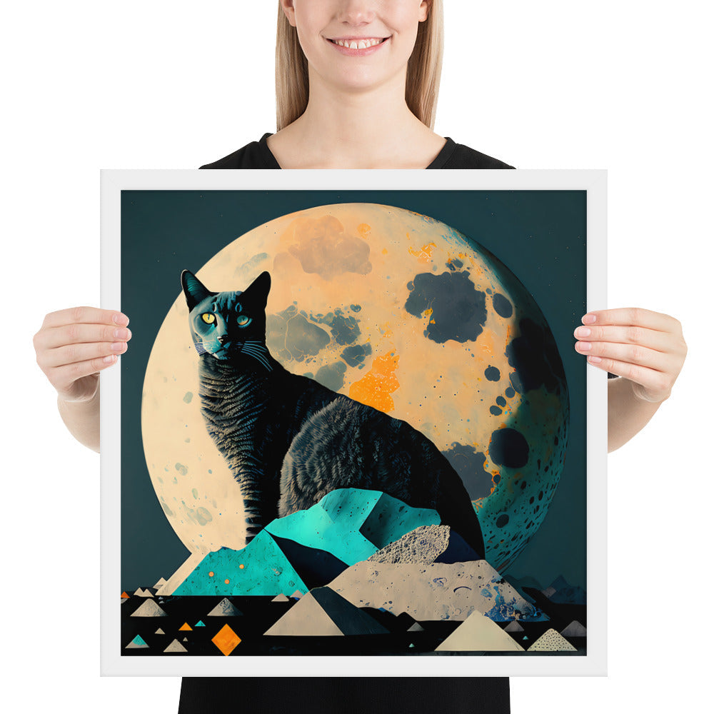 "Moon-Cat", Mystic style Black Cat Portrait | Framed poster