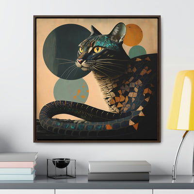 "Mystic Reptilian Cat", Elegant Art Collage | Framed Wall Canvas