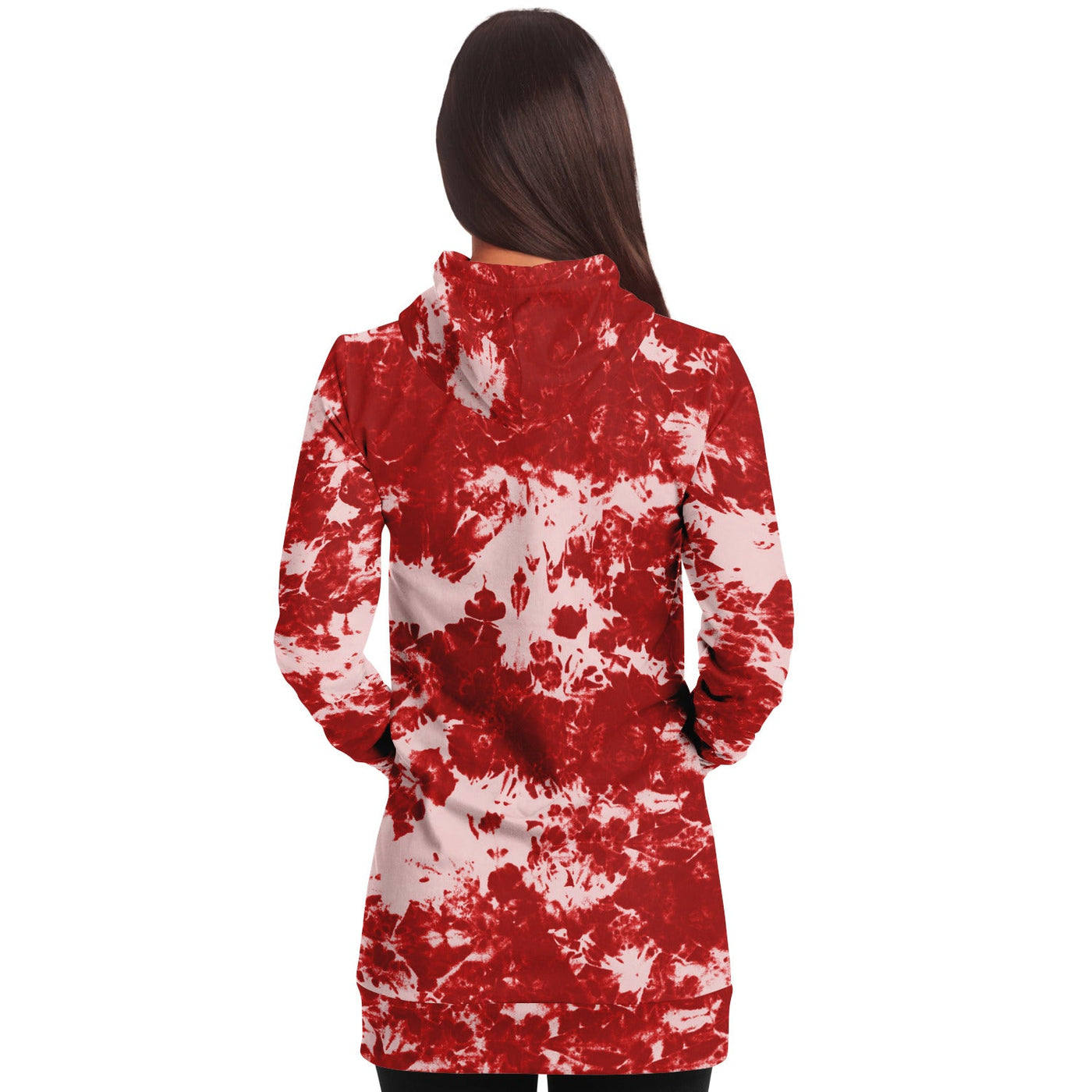 Red & White tie-dye Effect | Retro pop Long Hoodie Dress
