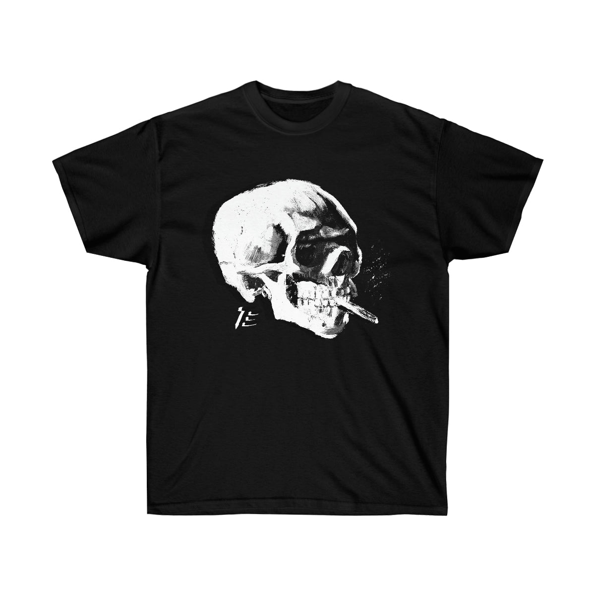 Skull With Burning Cigarette B&W - Van Gogh Tribute | Pop Art Comfort T-shirt