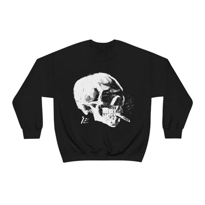 Skull With Burning Cigarette B&W - Van Gogh Tribute | Pop Art Sweatshirt