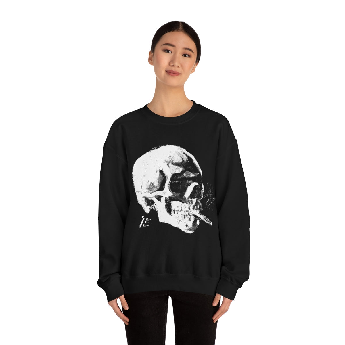 Skull With Burning Cigarette B&W - Van Gogh Tribute | Pop Art Sweatshirt