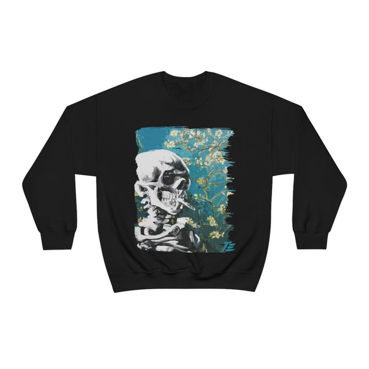 Skull With Burning Cigarette on Cherry Blossom - Van Gogh Tribute | Art Freak Sweatshirt