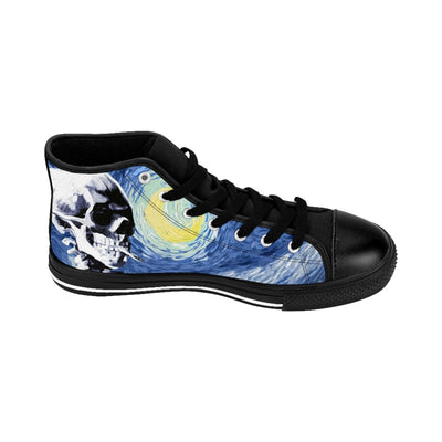 Skull With Burning Cigarette on Starry Night - Van Gogh Tribute | Art Freak High Top Canvas Sneakers
