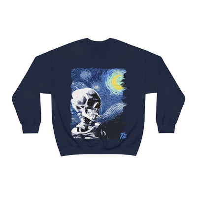 Skull With Burning Cigarette on Starry Night - Van Gogh Tribute | Art Freak Sweatshirt