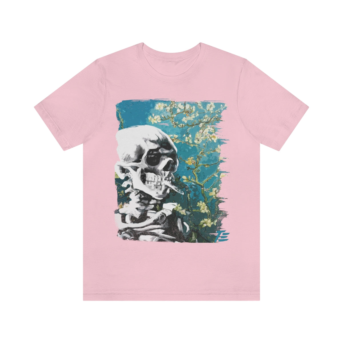 Skull With Burning Cigarette on cherry Blossom - Van Gogh Tribute | Art Freak T-shirt