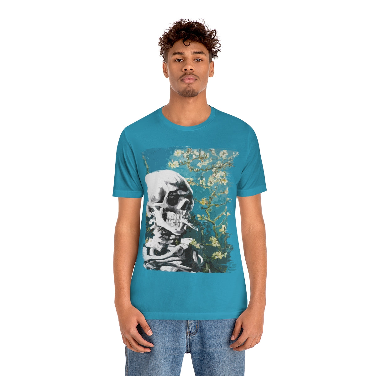 Skull With Burning Cigarette on cherry Blossom - Van Gogh Tribute | Art Freak T-shirt