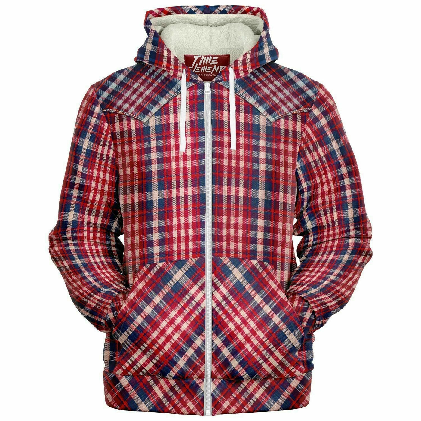 Street Cowboy Sherpa Lined Hoodie with Western Shirt Pattern | TimeElements.shop