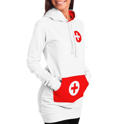 Street Nurse Outfit | Red Cross Nurse Long Hoodie Dress