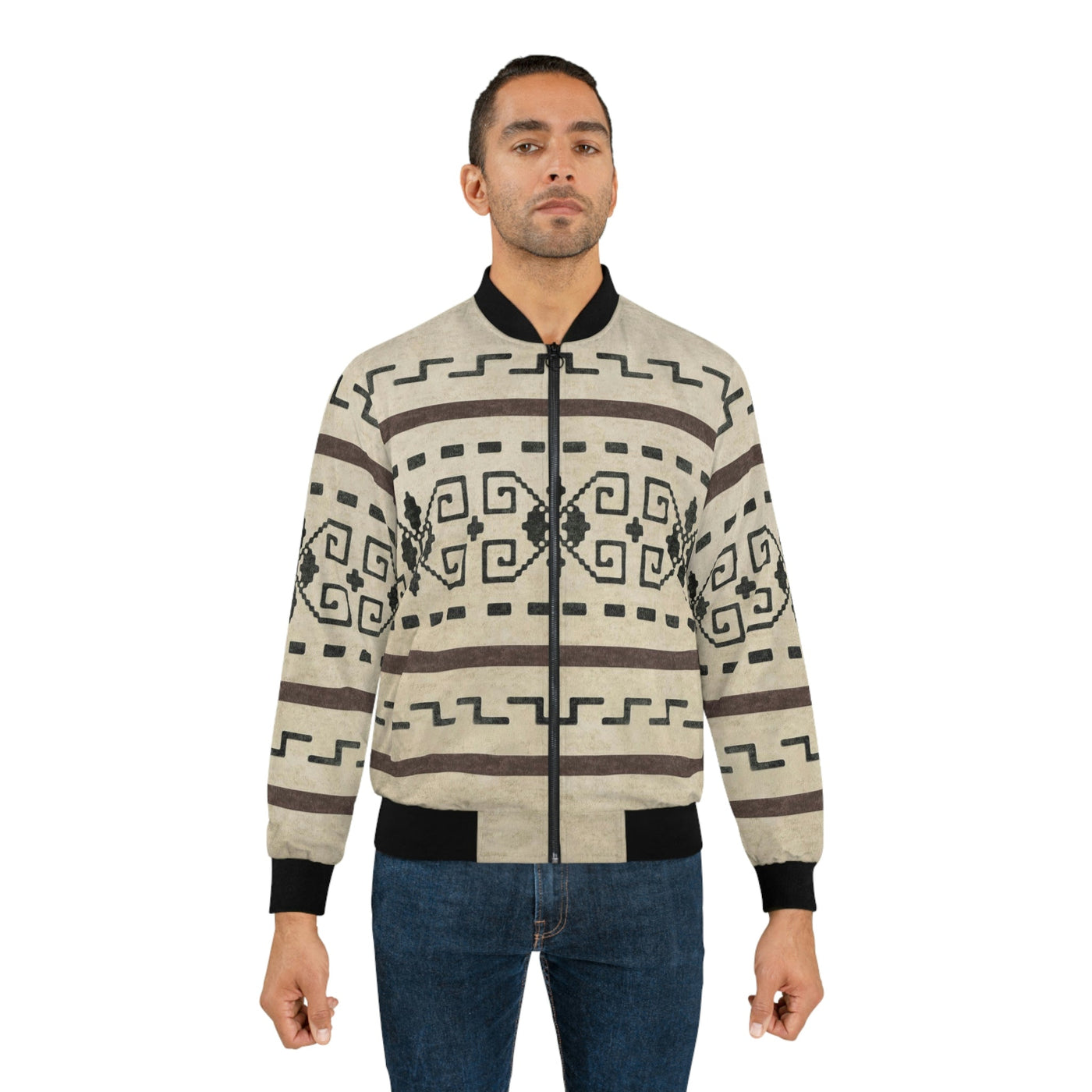 The Dude's Jacket V2 (Lightweight Bomber Jacket) W/ Iconic Lebowski Sweater Pattern
